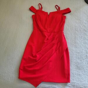 BCX Juniors' off-the-shoulder bodycon dress with a ruched asymmetrical hem red 3